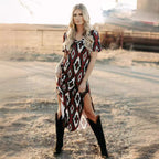 Damen Maxikleid mit tribal-inspiriertem Muster und hochstylisierten Seitenschlitzen R&B