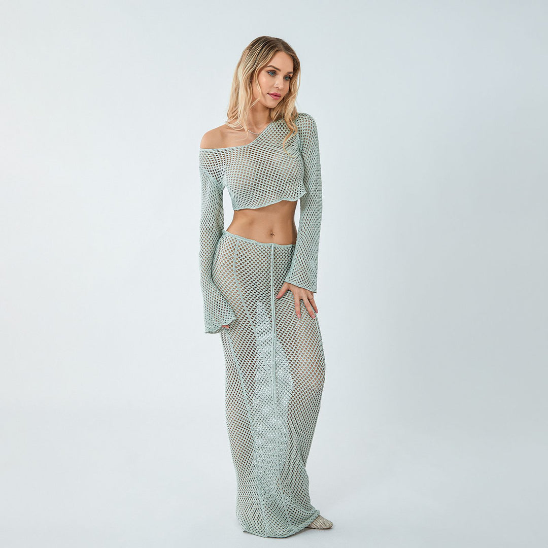Damen Netzkleid mit langem Schnitt und stylishen Rüschen R&B
