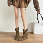 Damen modische Ankle Boots mit trendigem Falten-Design und robustem Plateau-Heel R&B
