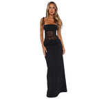 Damen Elegantes Maxikleid mit Spitzeneinsätzen und verstellbaren Trägern R&B