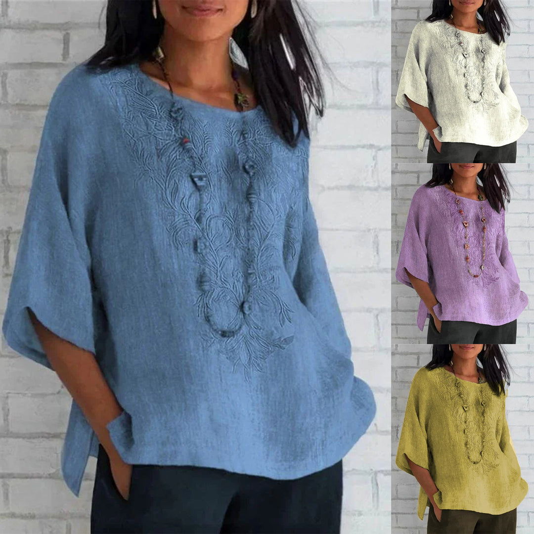Damen bestickte Leinenbluse R&B