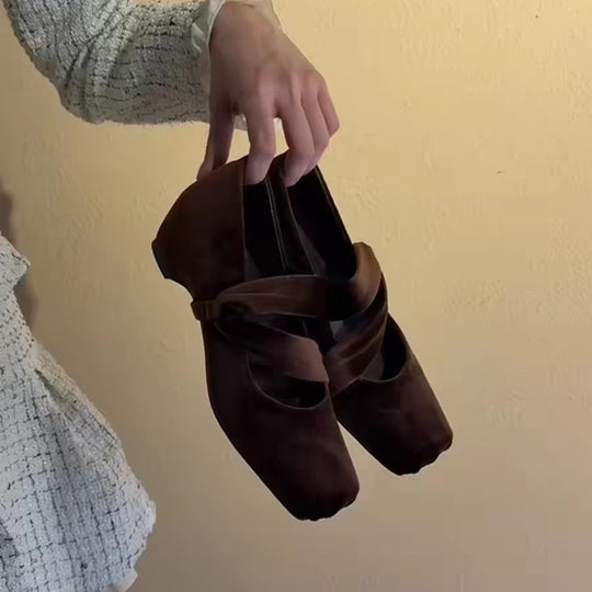 Damen elegante Ballerinas mit modischem Kreuzriemen und hochwertiger Veloursleder-Oberfläche R&B