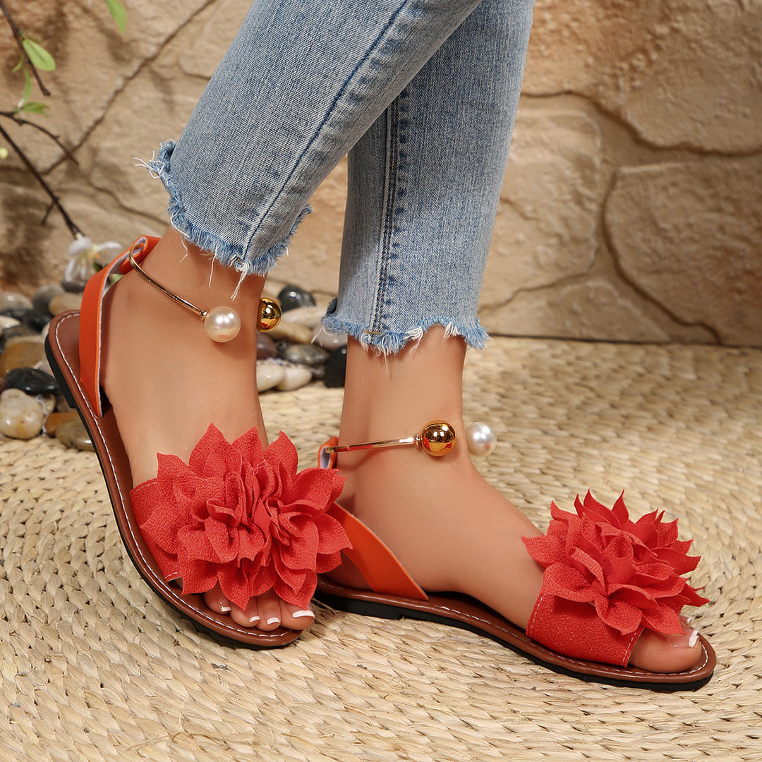 Damen komfortable Sandalen mit dekorativen Blumen-Applikationen R&B