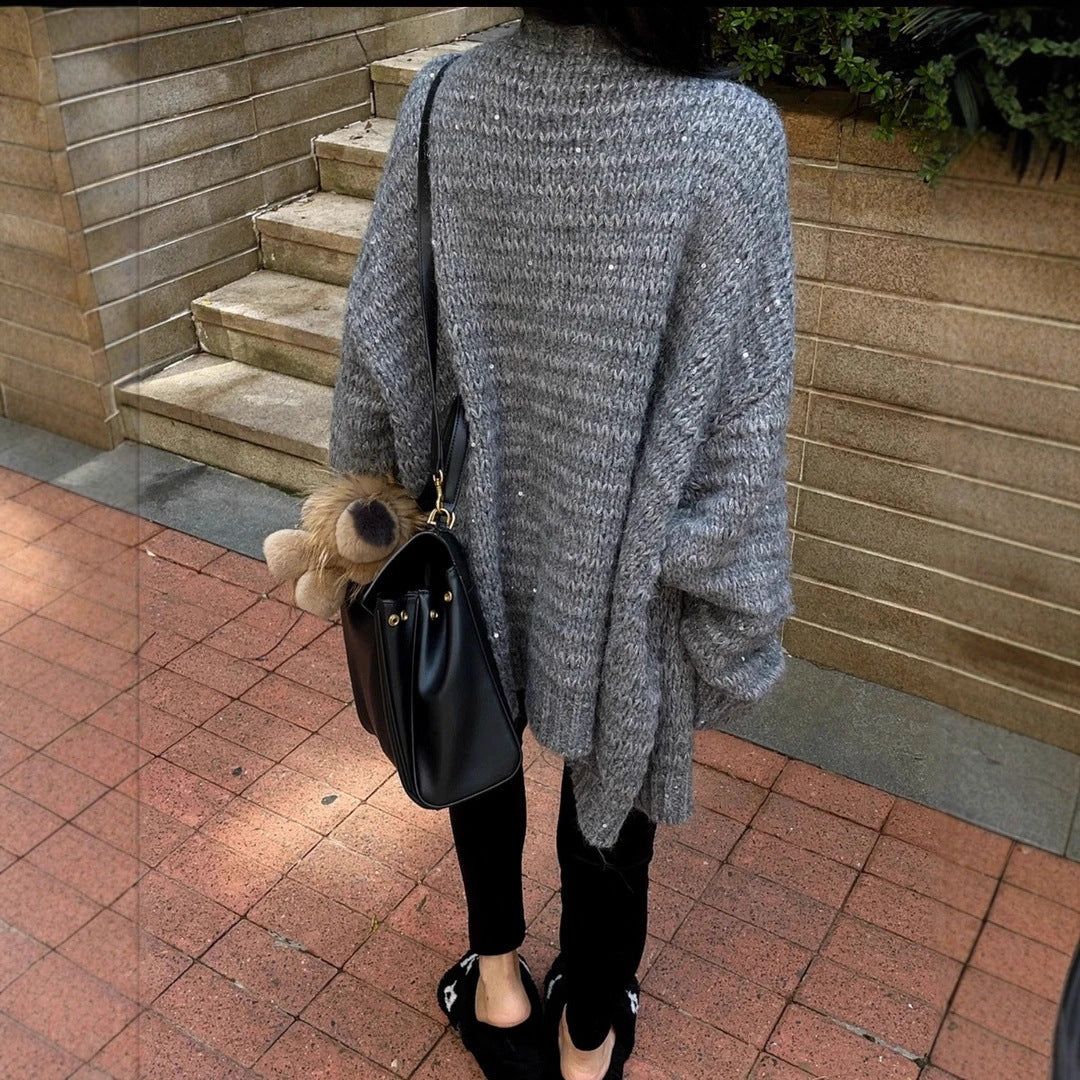 Damen Strickjacke mit voluminösen Ärmeln und einzigartiger Maschenstruktur R&B