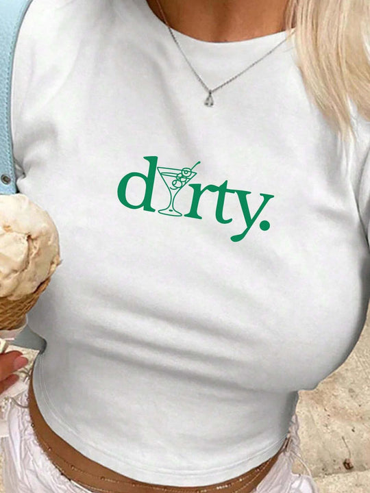 Damen Crop-Top mit kreativem Grafikdesign und modernem Schriftzug R&B