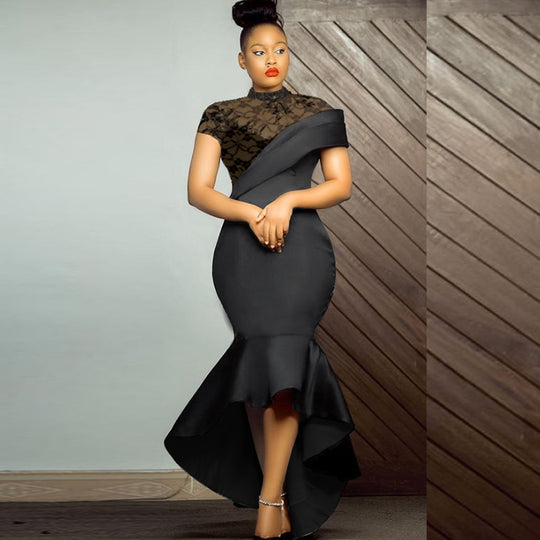 Damen Elegantes Abendkleid mit Spitze und asymmetrischem Saum R&B