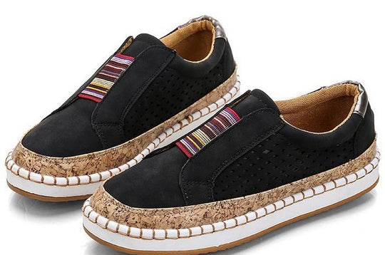 Damen Modische Slip-On Sneakers mit Lochmuster und Korksohle R&B