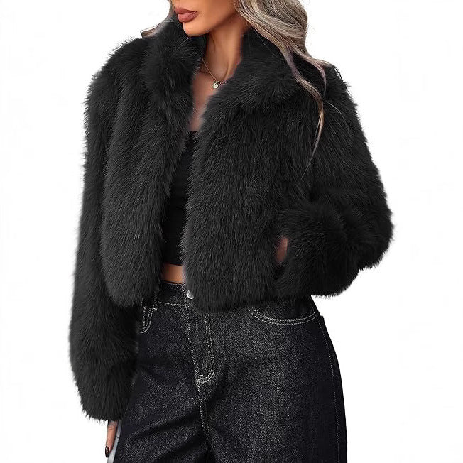 Damen Kurze Kunstpelzjacke mit weichem Fell und eleganter Silhouette R&B