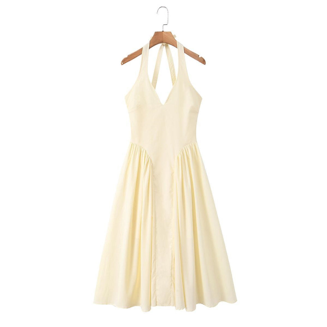 Damen Maxi-Kleid mit elegantem V-Ausschnitt und raffinierten Falten R&B
