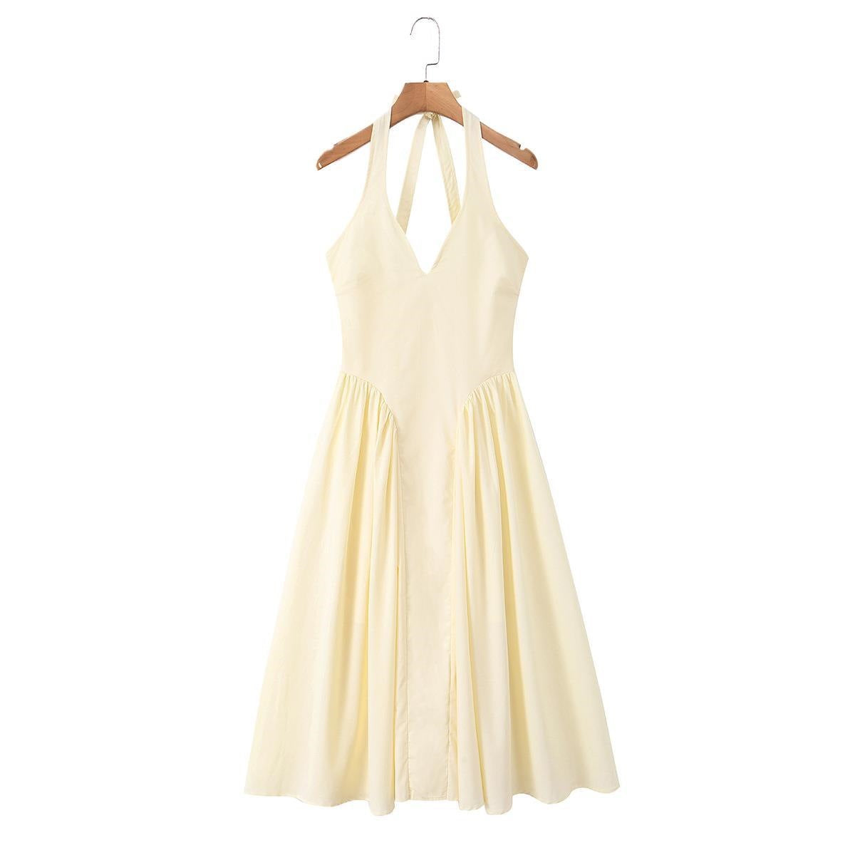 Damen Maxi-Kleid mit elegantem V-Ausschnitt und raffinierten Falten R&B