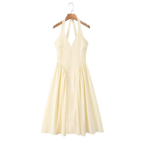 Damen Maxi-Kleid mit elegantem V-Ausschnitt und raffinierten Falten R&B