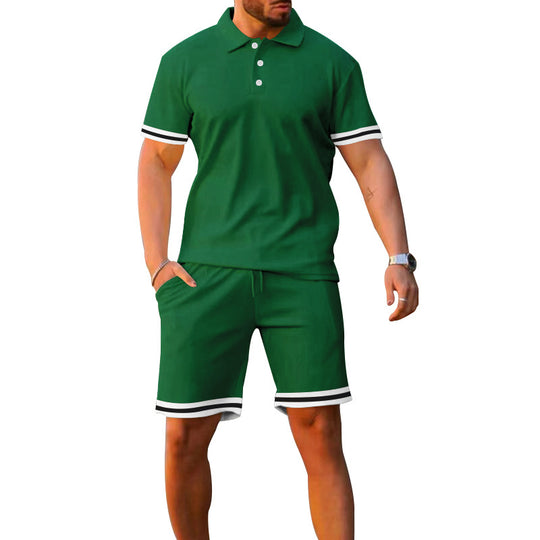 Herren Sportliches Polo- und Shorts-Set mit Kontrastdetails R&B