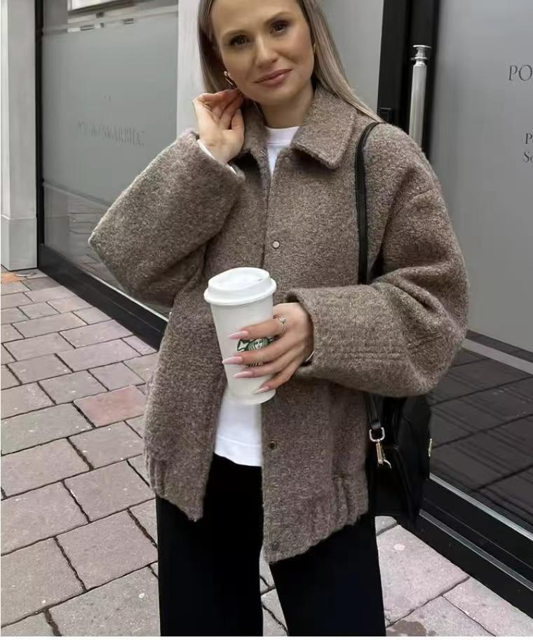Damen gemütliche Oversized-Jacke aus hochwertigem Teddy-Material R&B