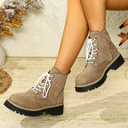 Damen nan Schnür-Stiefelette in Veloursoptik mit warmem Innenfutter, gepolstertem Schaft und robuster Profilsohle R&B