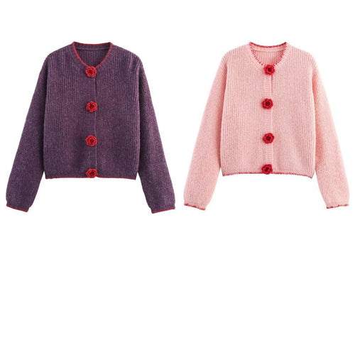 Damen Strickjacke mit Blumenapplikationen R&B