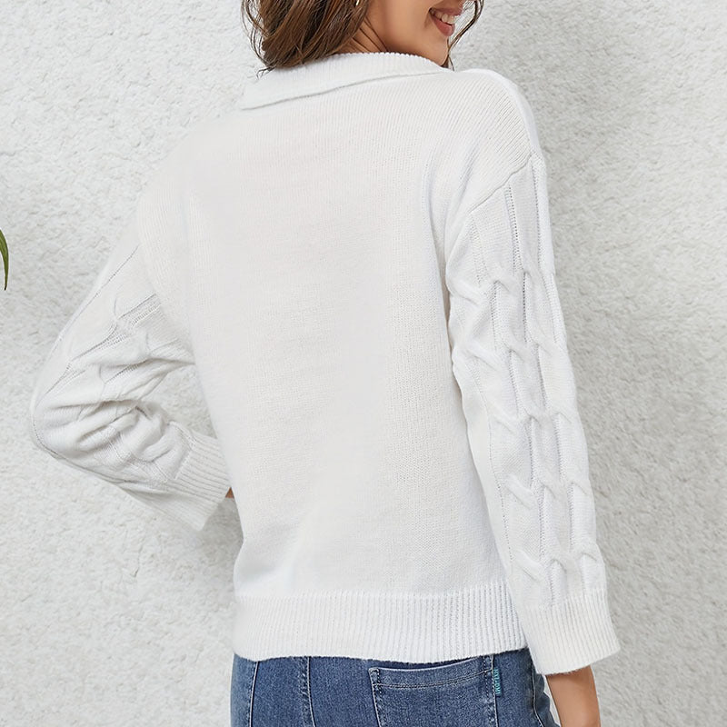 Damen Strickpullover mit raffiniertem V-Ausschnitt und strukturiertem Muster R&B