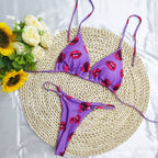 Damen Triangel-Bikini-Set mit fröhlichem Kirschmuster und verstellbaren Trägern R&B