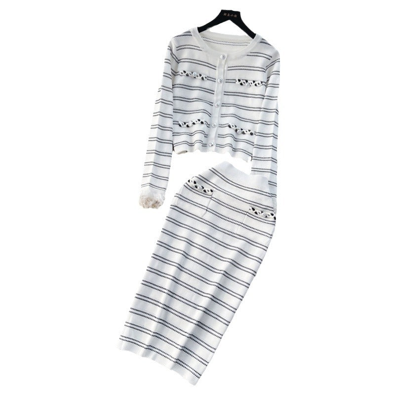 Damen eleganter Strickanzug mit Reißverschluss R&B