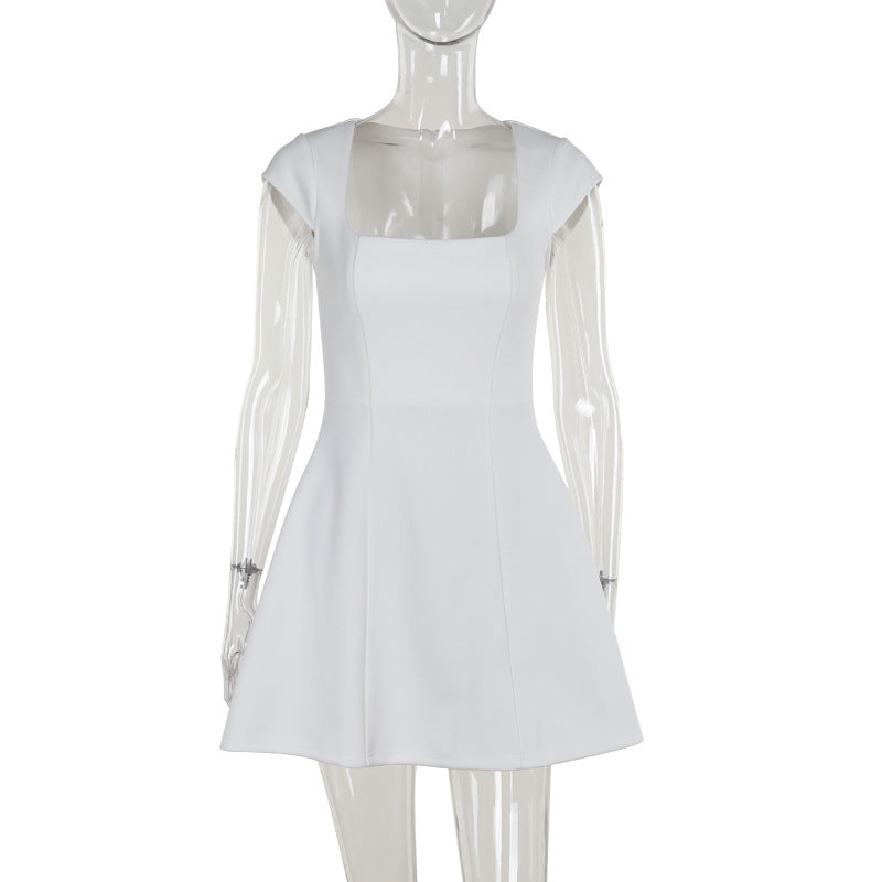 Damen figurbetontes Minikleid mit Quadratausschnitt und voluminösem Rock R&B