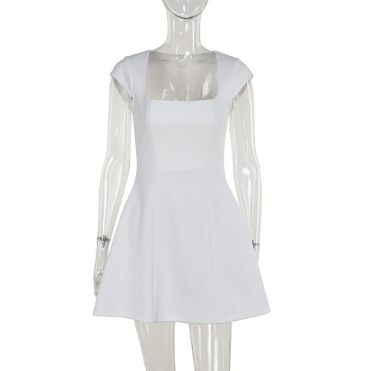 Damen figurbetontes Minikleid mit Quadratausschnitt und voluminösem Rock R&B