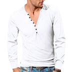 Herren Langarm-Henley-Shirt mit strukturierter Oberfläche und modischer Knopfleiste R&B