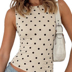 Damen ärmelloses Top mit Polka-Dots und figurbetontem Schnitt R&B