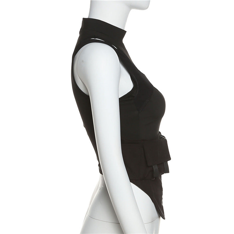 Damen Sportliches Tanktop mit innovativem hochgeschlossenem Design und verstellbaren Riemen R&B