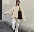 Damen oversize Strickpullover mit Zopfstrickmuster R&B