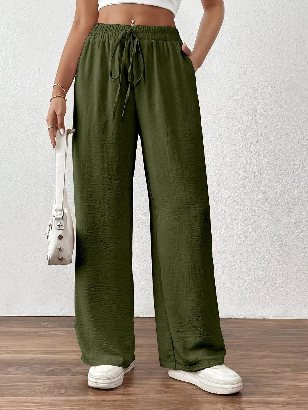Damen Sommerliche Palazzo-Hose mit elastischem Bund und Bindegürtel R&B