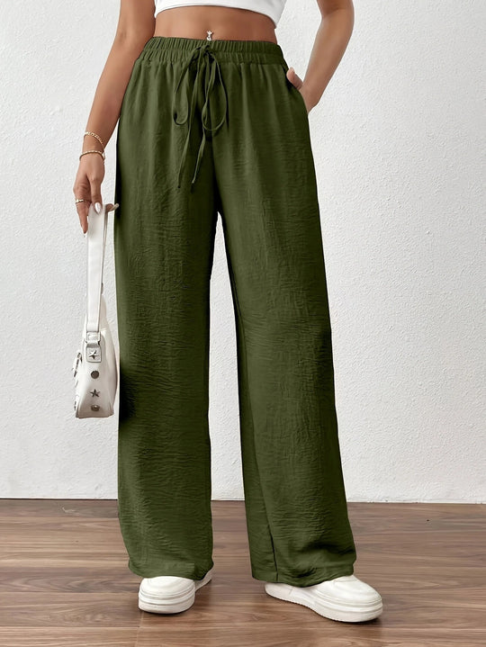Damen Sommerliche Palazzo-Hose mit elastischem Bund und Bindegürtel R&B