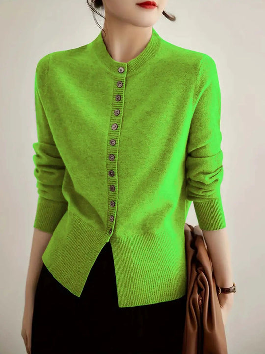 Damen modische Strickjacke mit Knopfleiste und Rippstrickdetails R&B