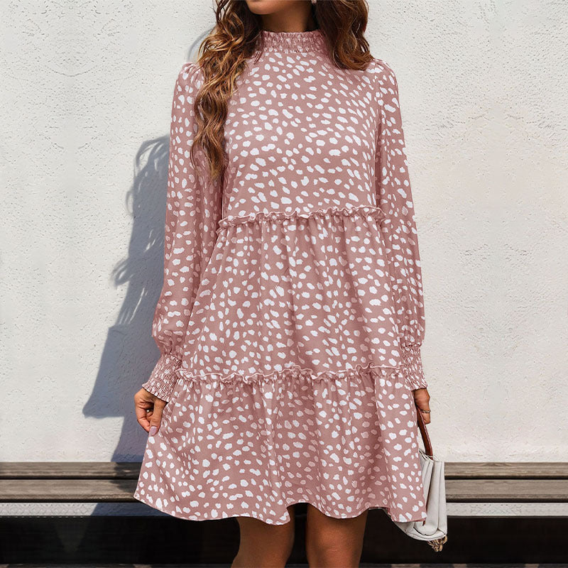 Damen lässiges Kleid mit gerafftem Design und eleganten Puffärmeln R&B