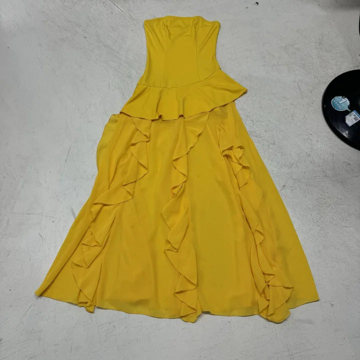 Damen fließendes Maxikleid mit Rüschen und Volant R&B