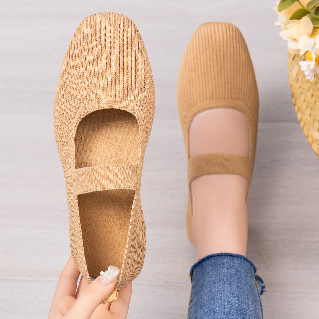 Damen Bequeme Strick-Ballerinas mit elastischem Riemen R&B