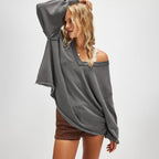 Oversized Sweatshirt Damen mit V-Ausschnitt