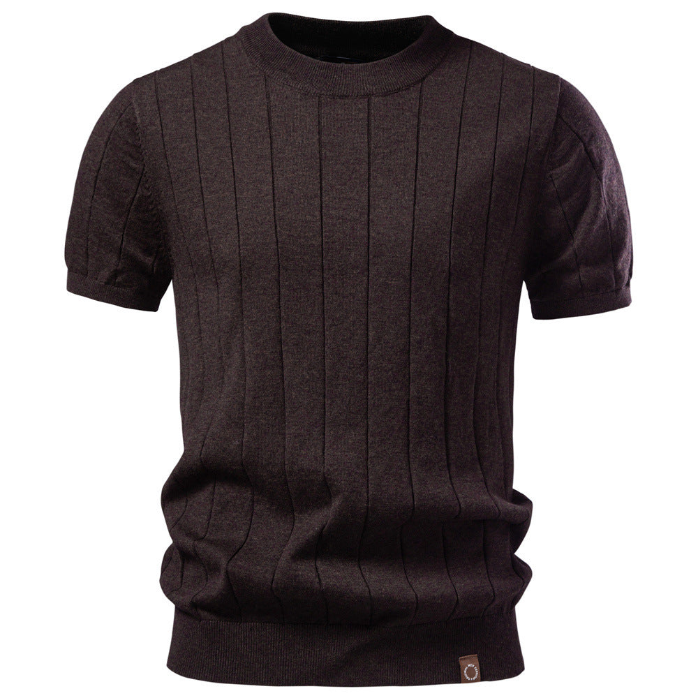 Herren nan leichter Kurzarm-Strickpullover mit feiner Rippenstruktur und Rundhalsausschnitt R&B
