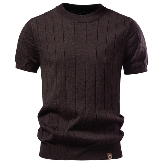 Herren nan leichter Kurzarm-Strickpullover mit feiner Rippenstruktur und Rundhalsausschnitt R&B