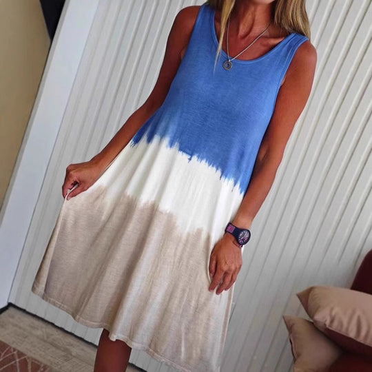 Damen nan ärmelloses Swingkleid aus softem Jersey mit fließendem Farbübergang und ausgestellter Silhouette R&B