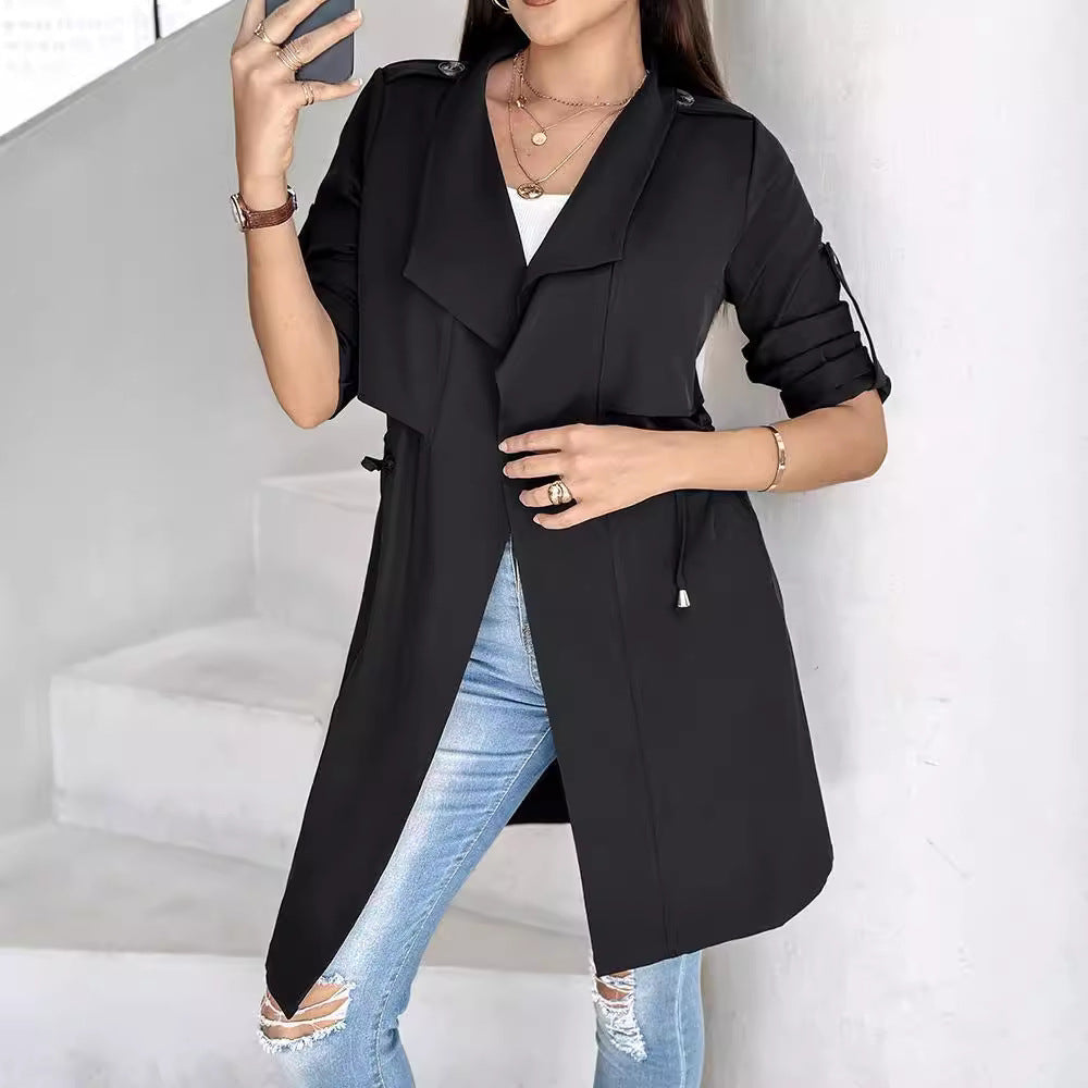 Damen Trenchcoat mit abnehmbarer Kapuze und verstellbarem Taillenzug R&B