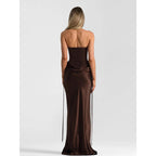 Damen Elegantes Trägerloses Maxikleid mit raffiniertem Drapierungsdesign und schmalem Schnitt R&B