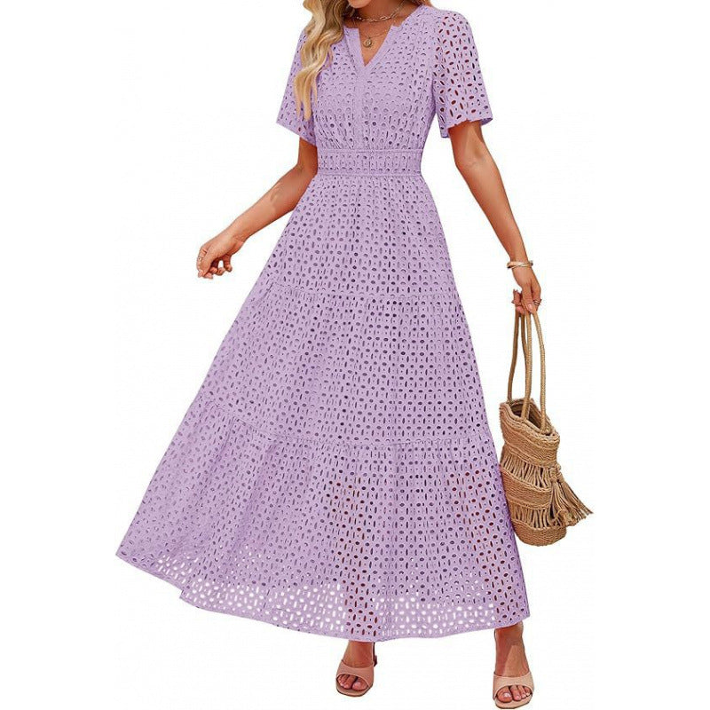 Damen Maxikleid mit gehäkeltem Muster R&B