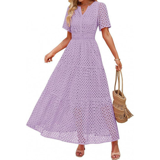 Damen Maxikleid mit gehäkeltem Muster R&B