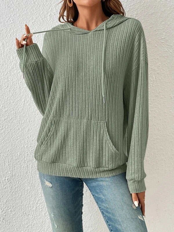 Damen gemütlicher Hoodie mit Rippenstruktur und praktischer Kängurutasche R&B