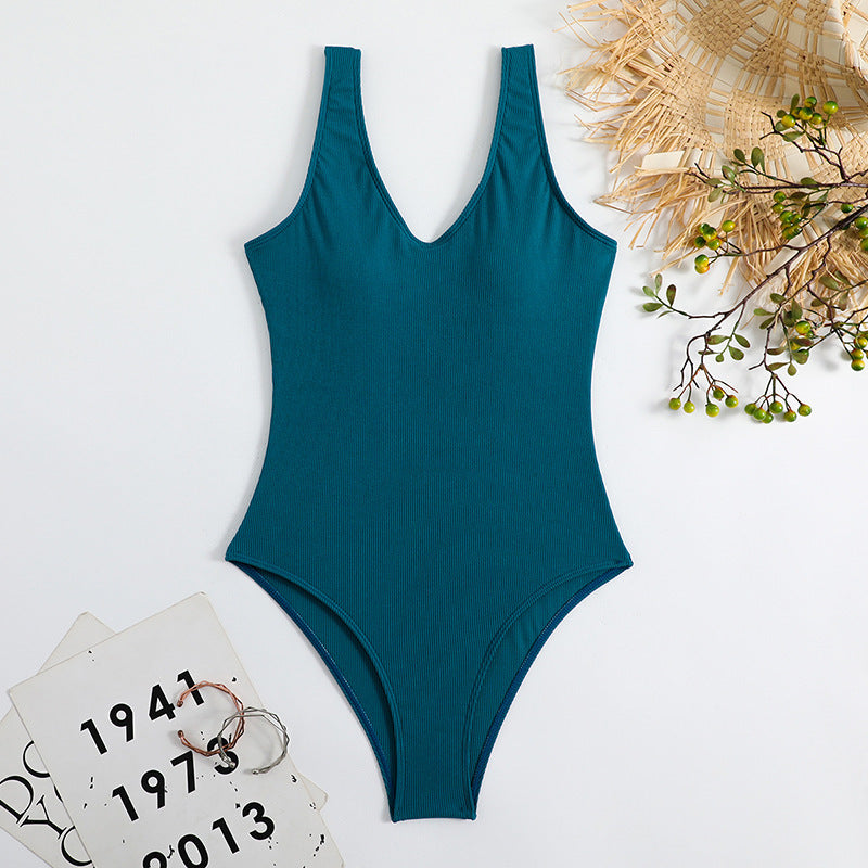 Damen Einteiler Badeanzug mit elegantem V-Ausschnitt und figurformendem Schnitt R&B