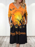 Damen Kapuzenkleid mit Halloween-Motiv und praktischen Taschen