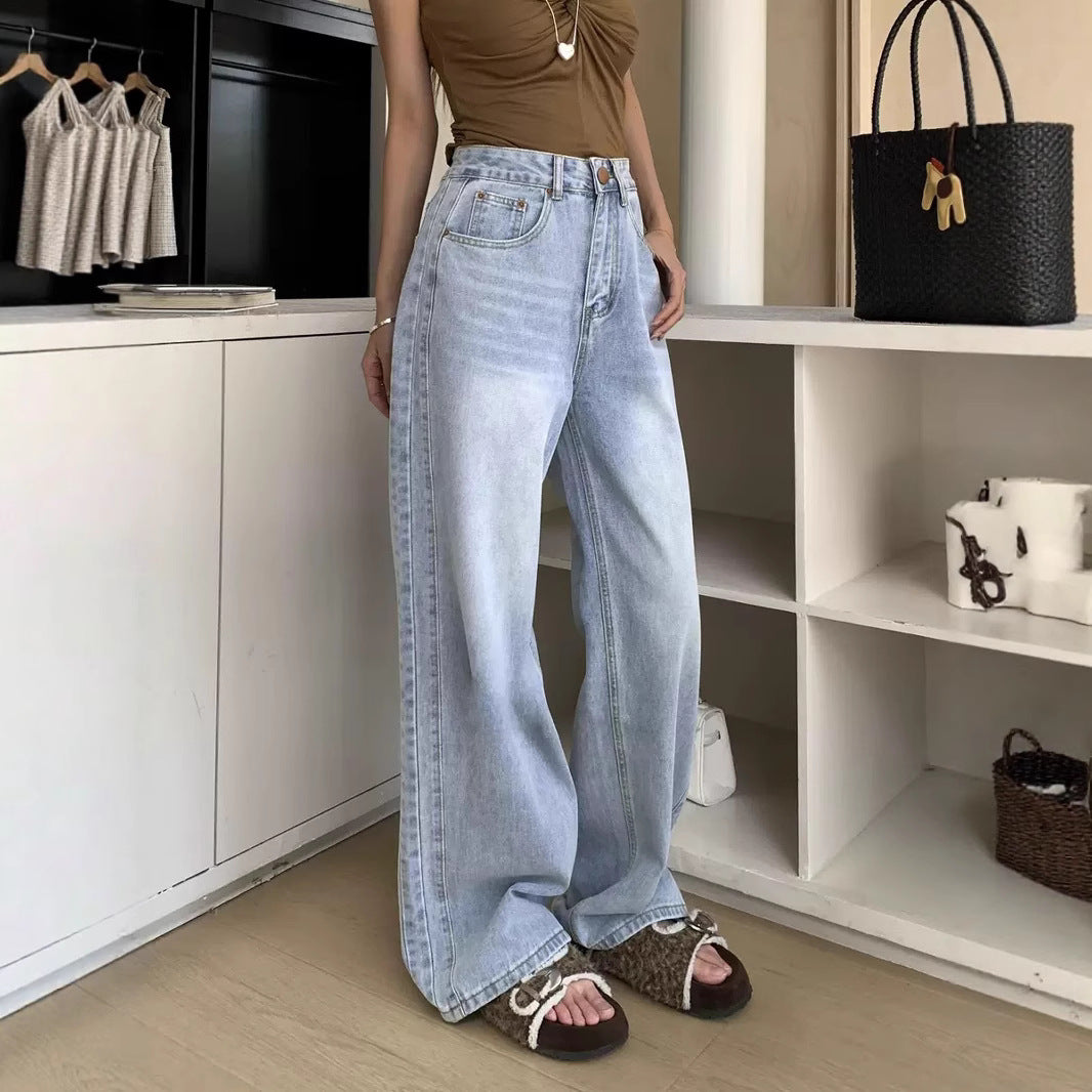 Damen Weite High-Waist Denim-Hose mit modischem Schnitt und lässigen Details R&B