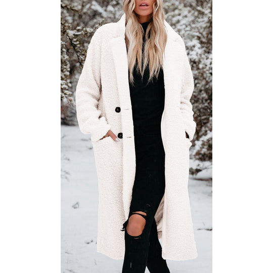 Damen Modischer Teddy-Mantel mit Knöpfen R&B