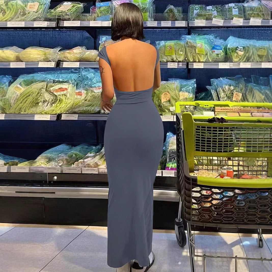 Damen Maxikleid mit tiefem Rückenausschnitt und figurbetontem Schnitt R&B