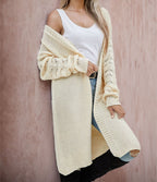 Damen Langer Strickcardigan mit luftiger Maschenstruktur und offener Front