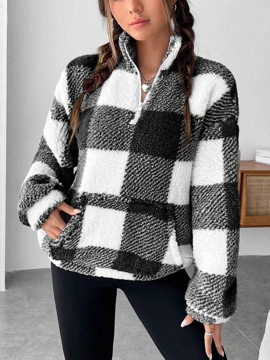 Damen Fleece-Pulloverjacke mit Reißverschluss und Taschen R&B